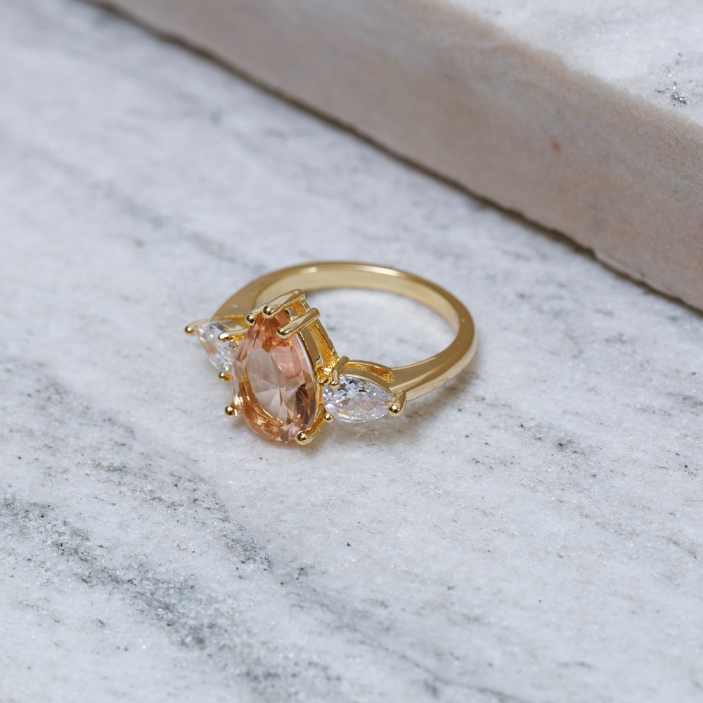 ANEL GOTA CRISTAL PEACH BANHO OURO 18K