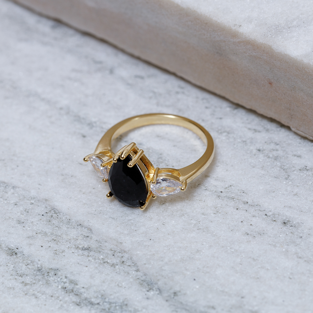 ANEL FORMATURA GOTA PRETO BANHO OURO 18K