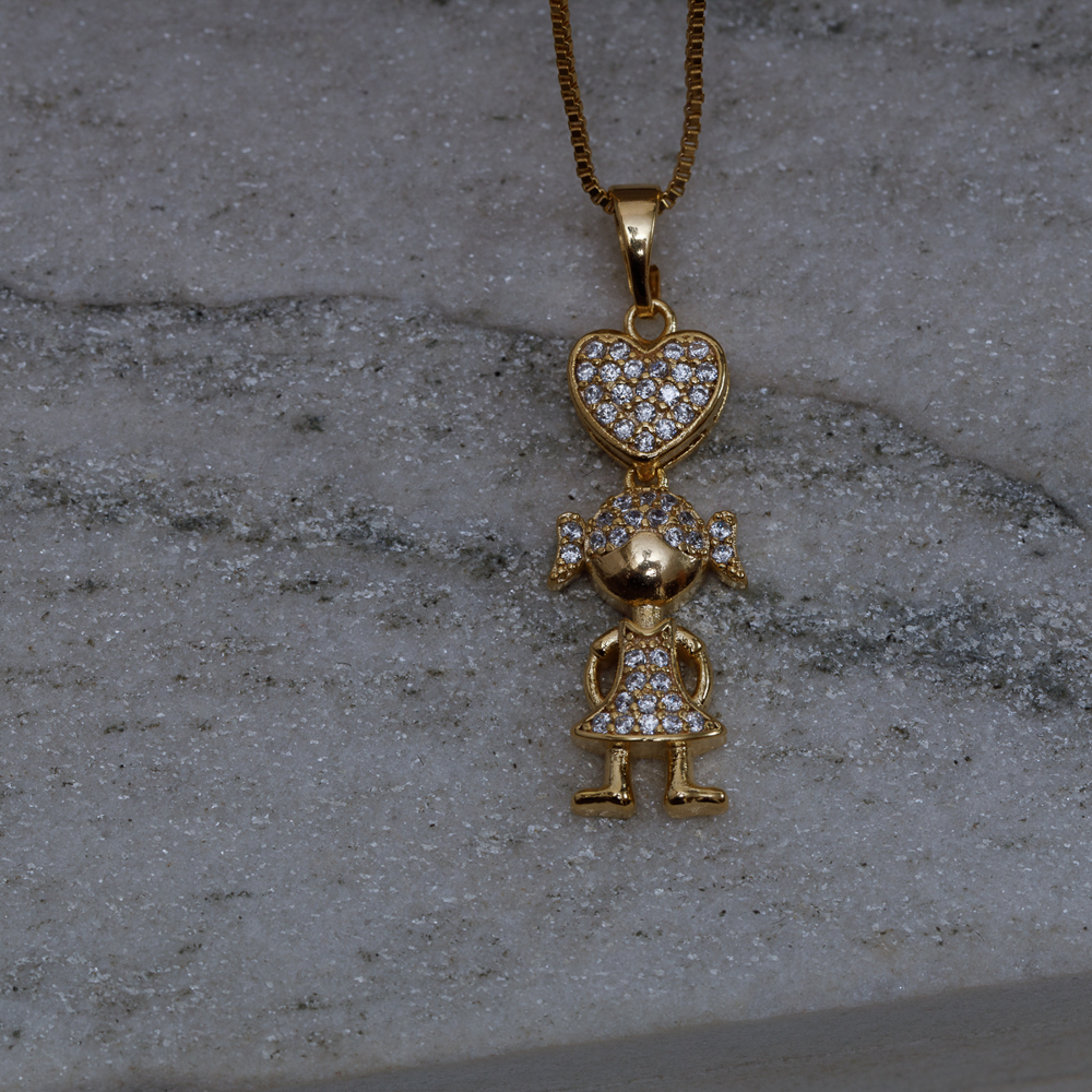 COLAR FILHA MENINA CRAVEJADA CRISTAL BANHO OURO 18K