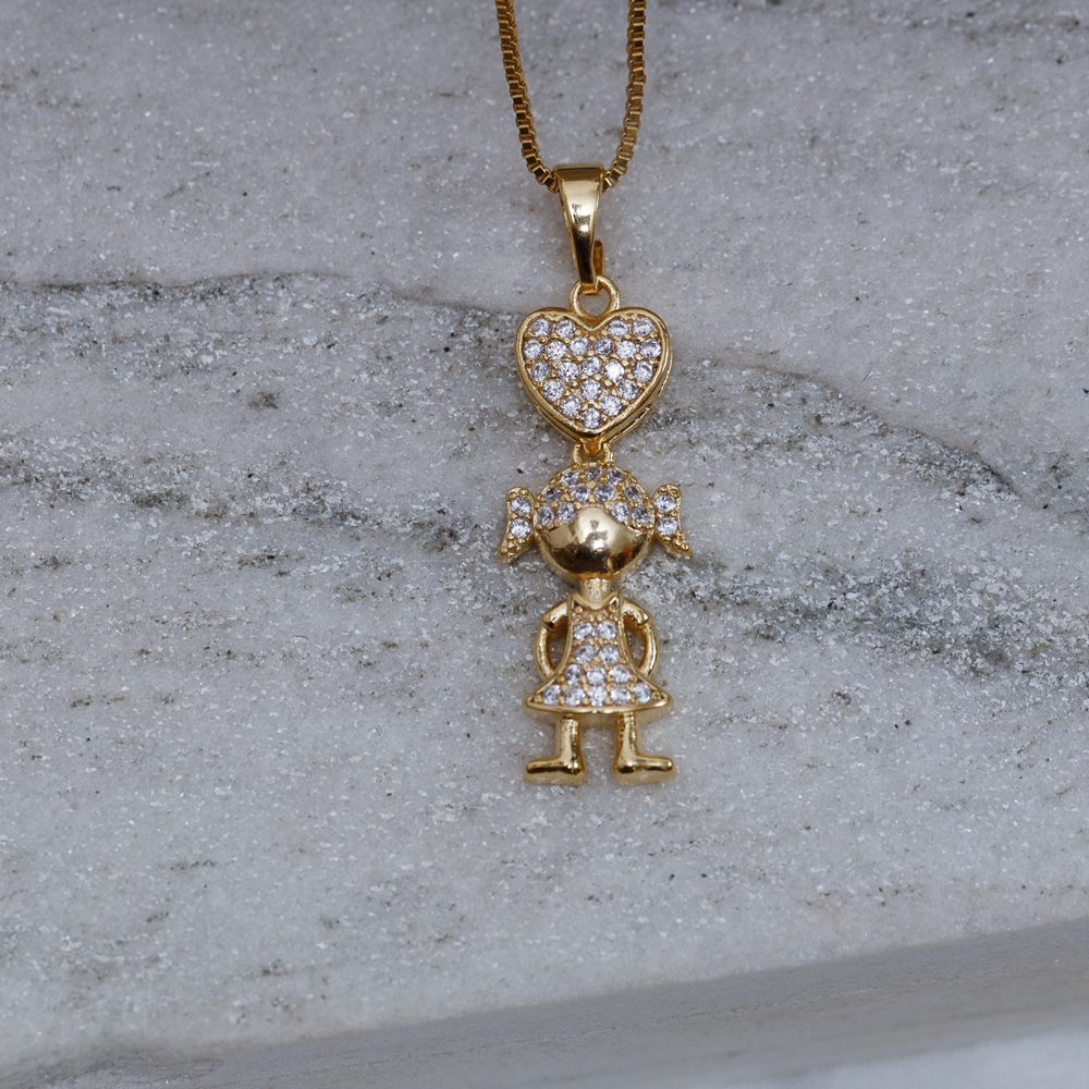 COLAR FILHA MENINA CRAVEJADA CRISTAL BANHO OURO 18K