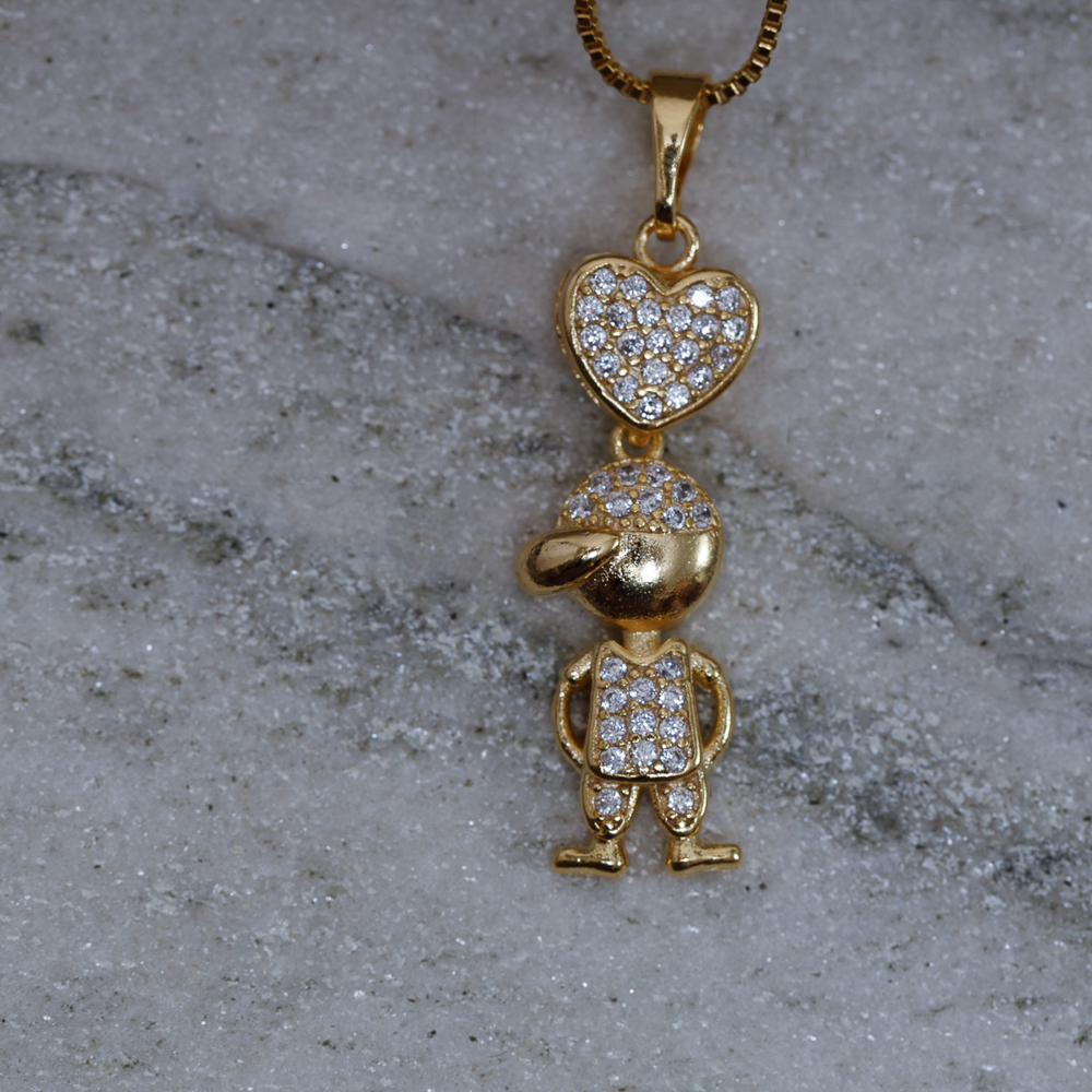 COLAR FILHO MENINO CRAVEJADO CRISTAL BANHO OURO 18K