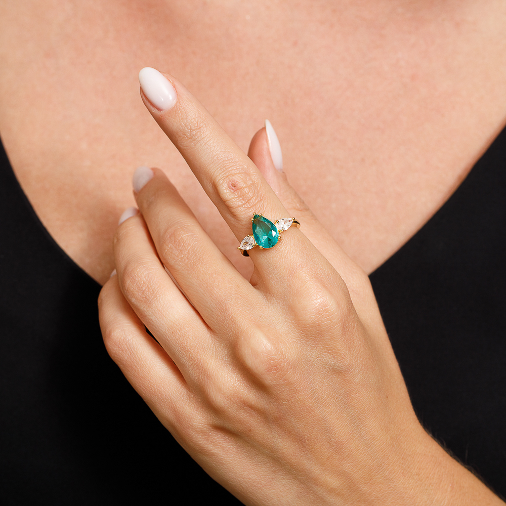 ANEL FORMATURA GOTA VERDE TIFANNY BANHO OURO 18K