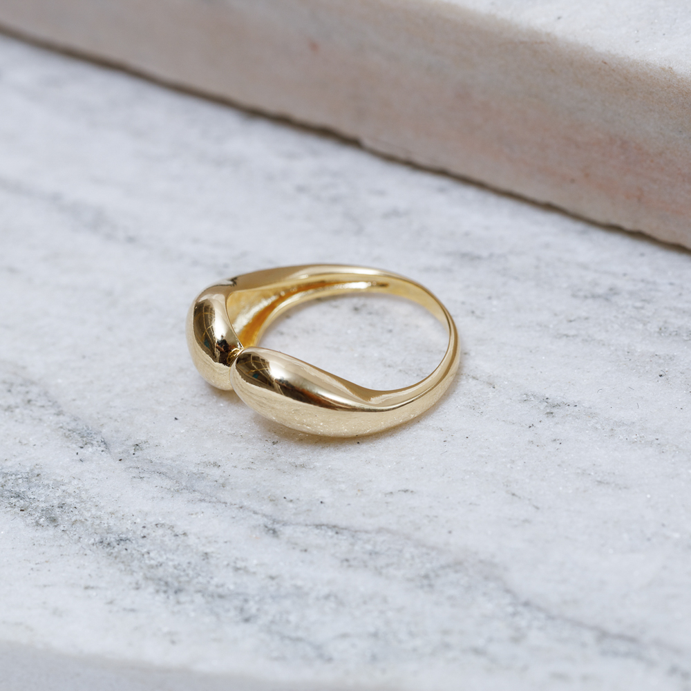 ANEL GOTAS DUPLAS LISAS BANHO OURO 18K