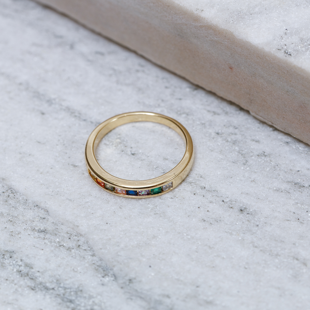 ANEL APARADOR DE ALIANÇA COLORIDA BANHO OURO 18K