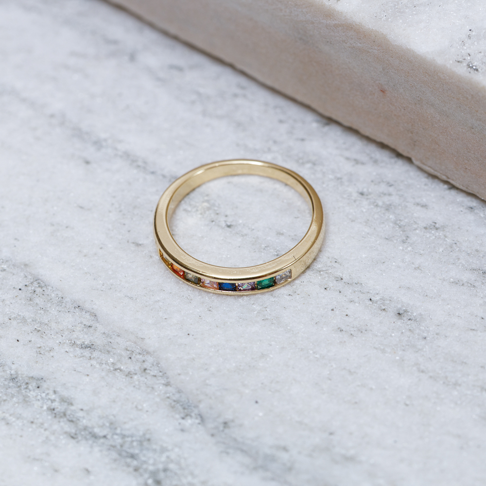 ANEL APARADOR DE ALIANÇA COLORIDA BANHO OURO 18K