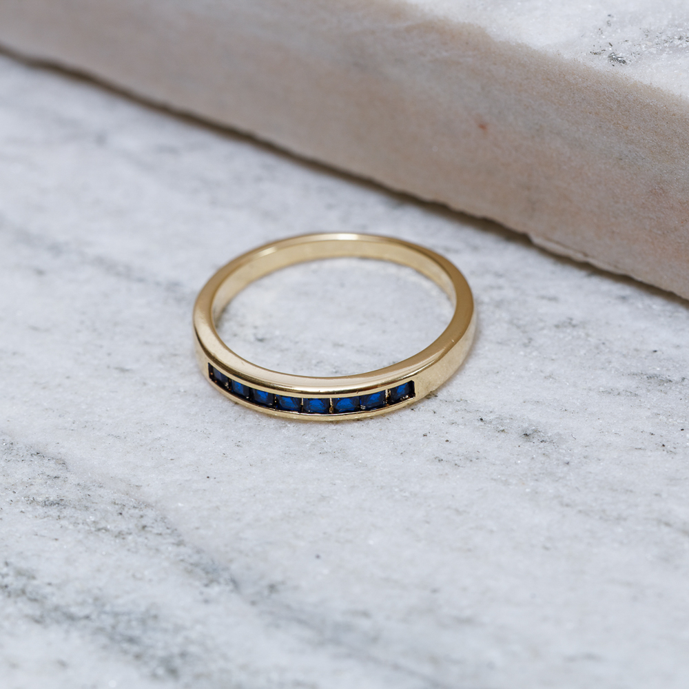 ANEL APARADOR DE ALIANÇA AZUL MARINHO BANHO OURO 18K