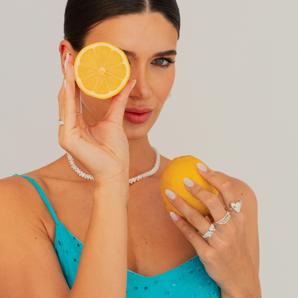 ANEL CORAÇÃO LISO E CRAVEJADO BANHO PRATA