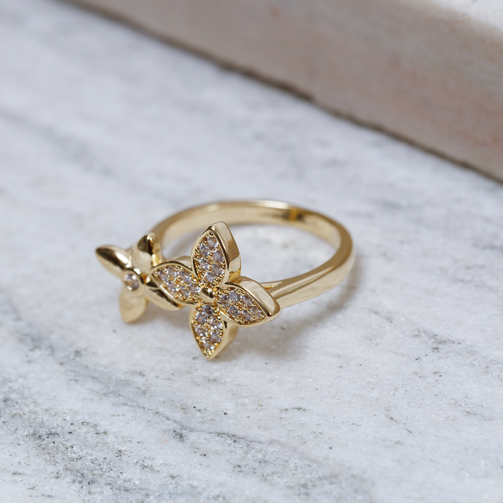 ANEL FLOR DE TANGO BANHO OURO 18K