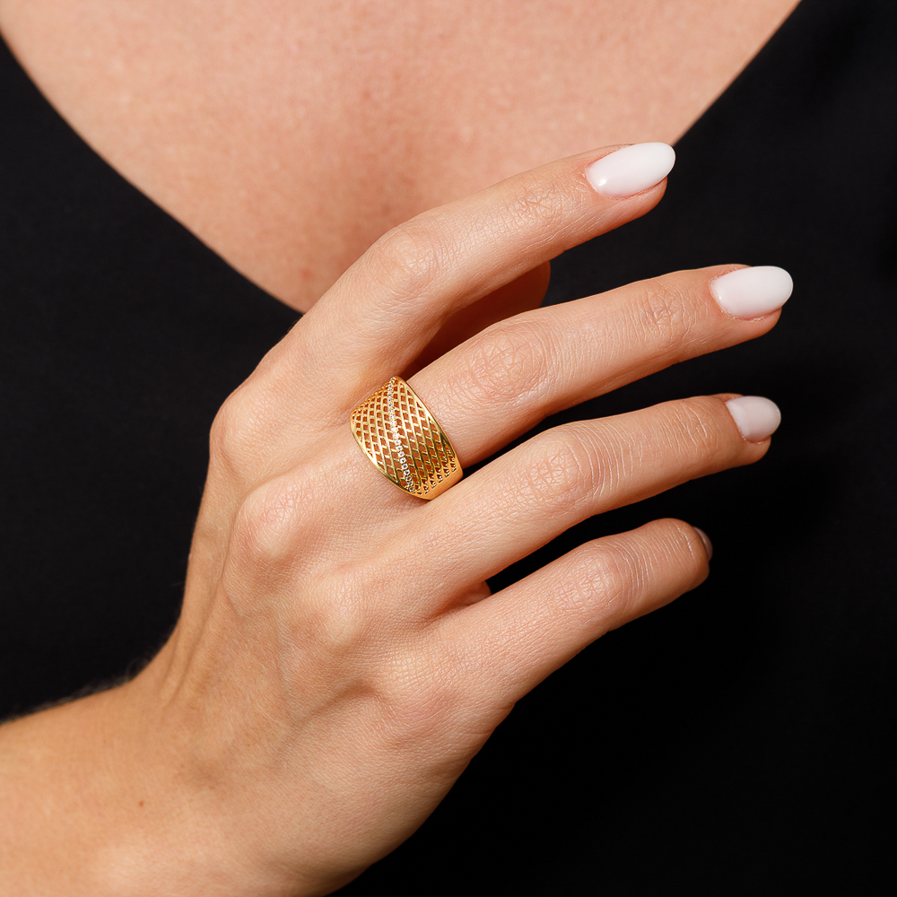 ANEL ARAMADO COM ZIRCÔNIAS BANHO OURO 18K