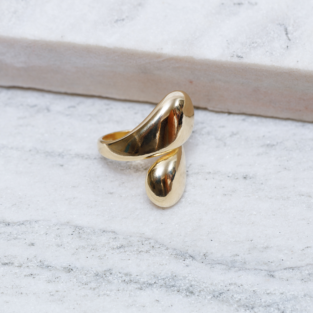 ANEL GOTA DUPLA LISA BANHO OURO 18K