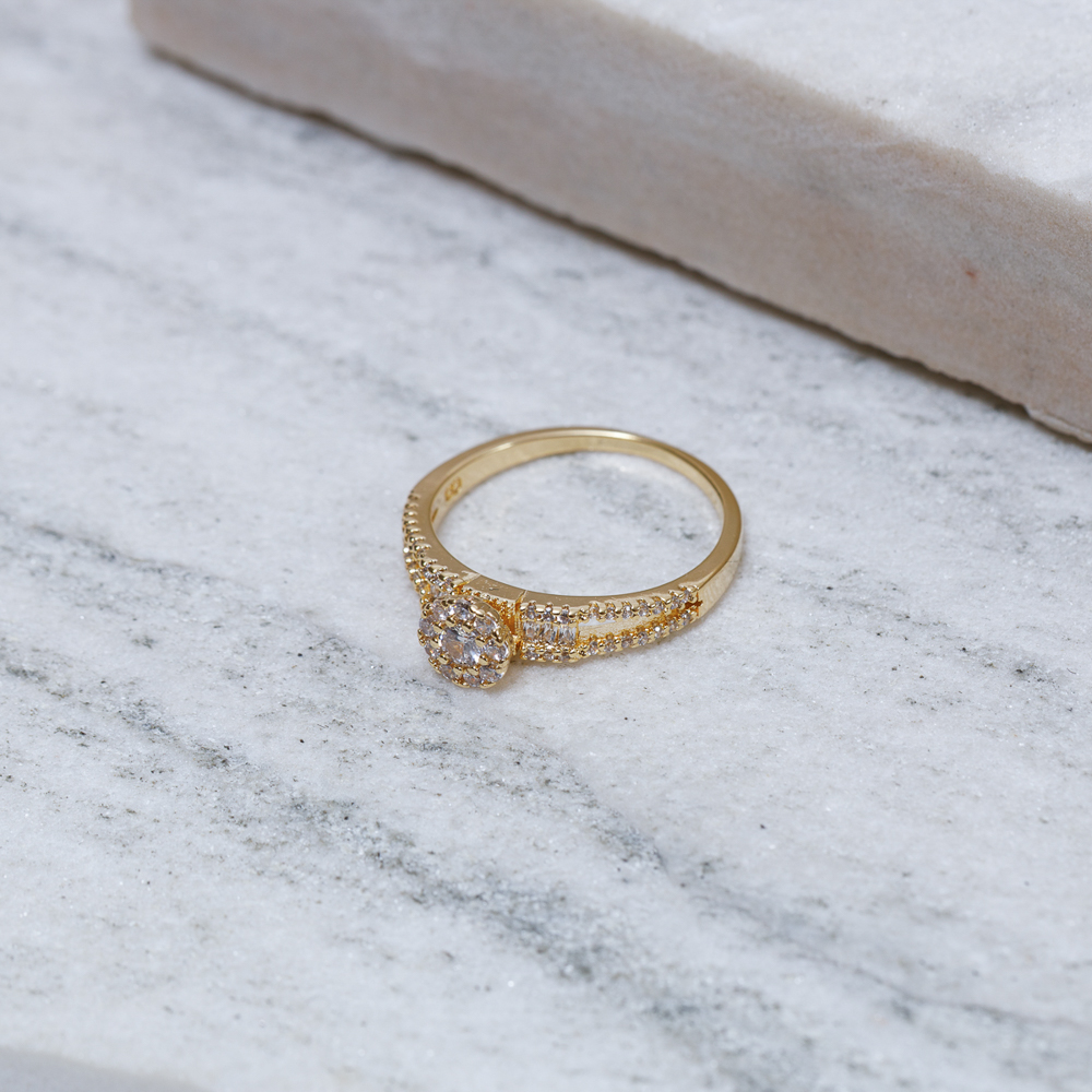 ANEL SOLITÁRIO FILEIRA DUPLA BANHO OURO 18K