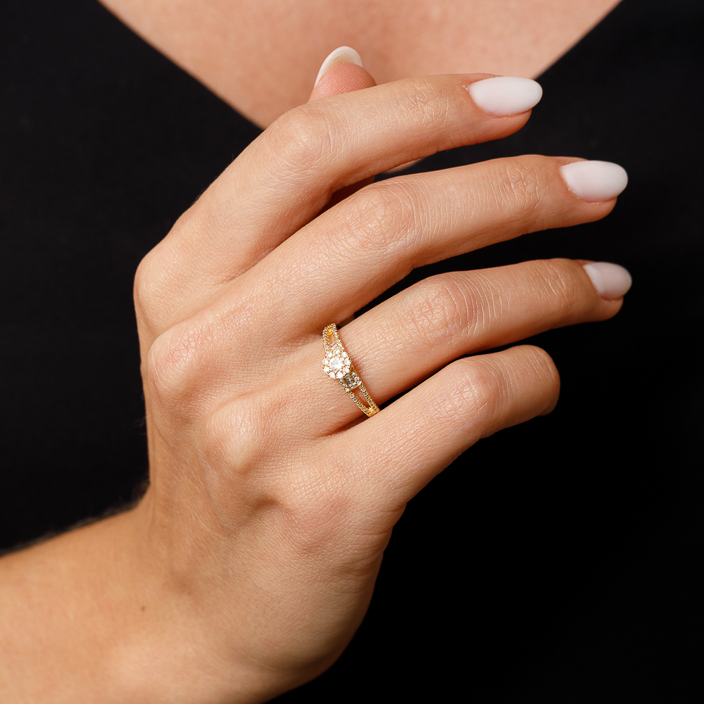 ANEL SOLITÁRIO FILEIRA DUPLA BANHO OURO 18K