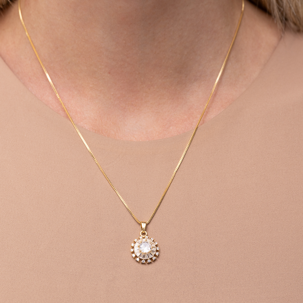 COLAR PIZZA COM ZIRCÔNIAS BANHO OURO 18K