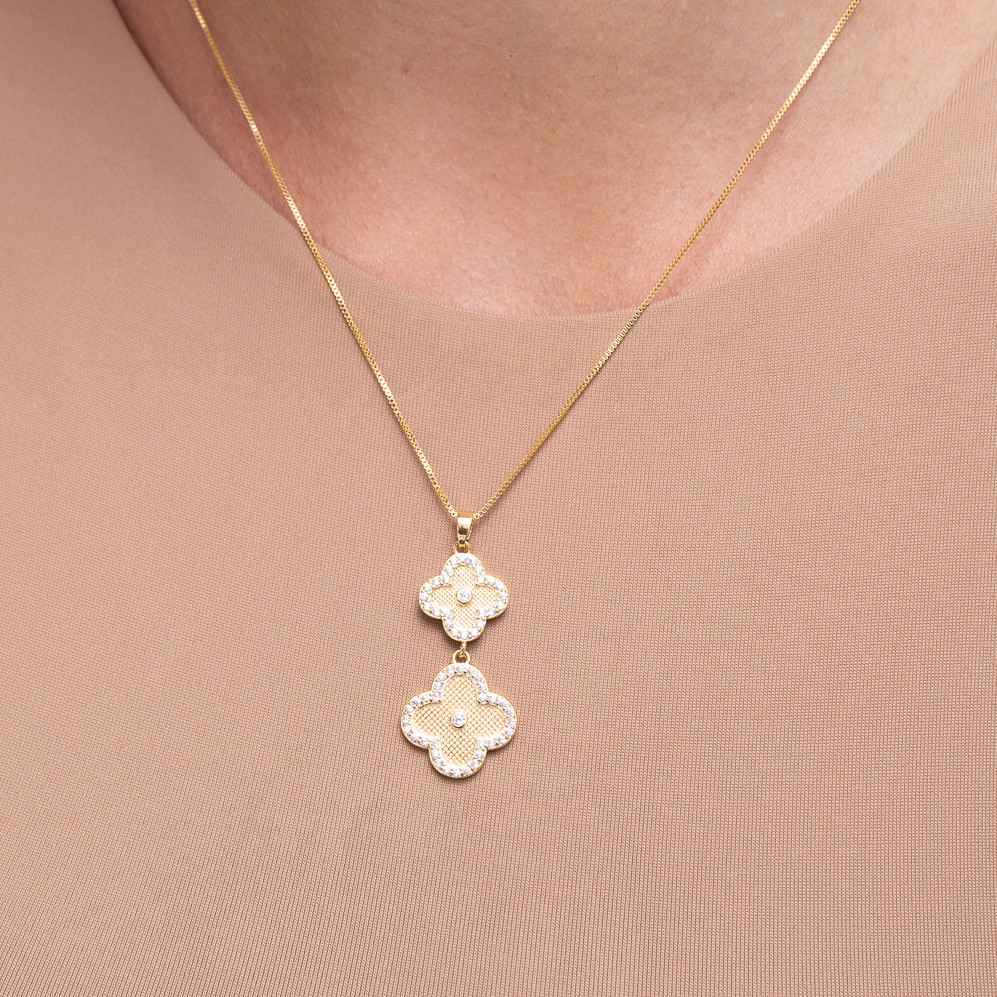 COLAR VIRGINIA DUPLO COM ZIRCÔNIAS BANHO OURO 18K