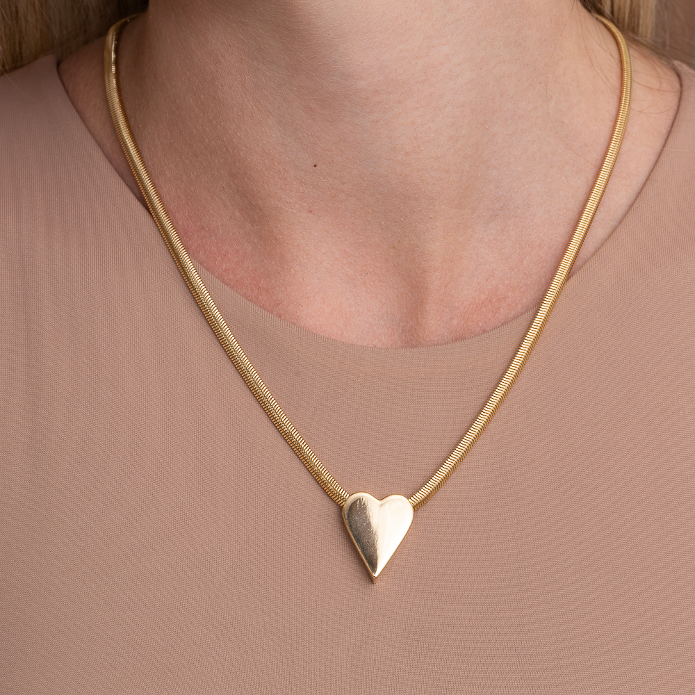 COLAR MALHA ALEMÃ COM CORAÇÃO DOURADO BANHO OURO 18K