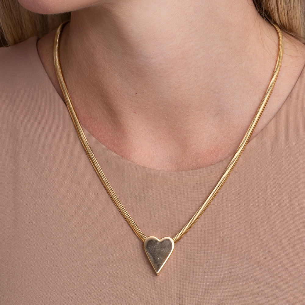 COLAR MALHA ALEMÃ COM CORAÇÃO DOURADO BANHO OURO 18K