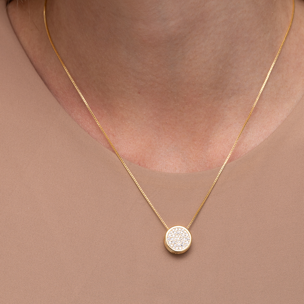 COLAR CÍRCULO CRAVEJADO BANHO OURO 18K