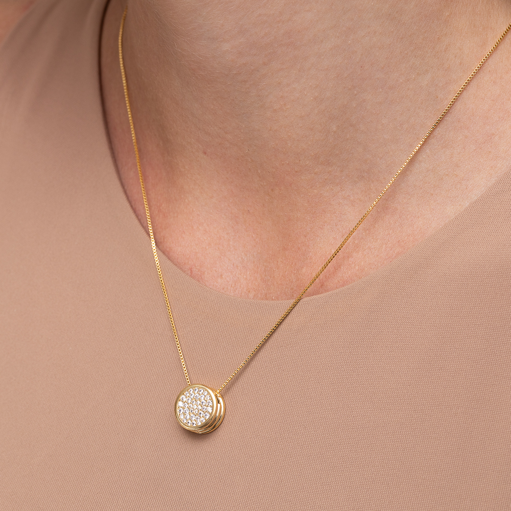 COLAR CÍRCULO CRAVEJADO BANHO OURO 18K