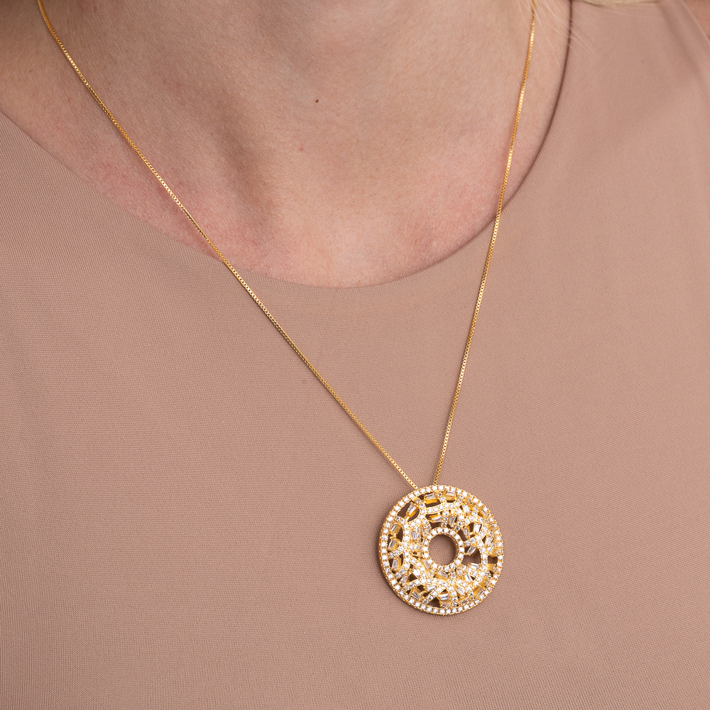 COLAR DONUT COM ZIRCÔNIAS CRISTAIS BANHO OURO 18K