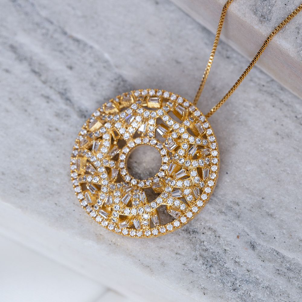 COLAR DONUT COM ZIRCÔNIAS CRISTAIS BANHO OURO 18K