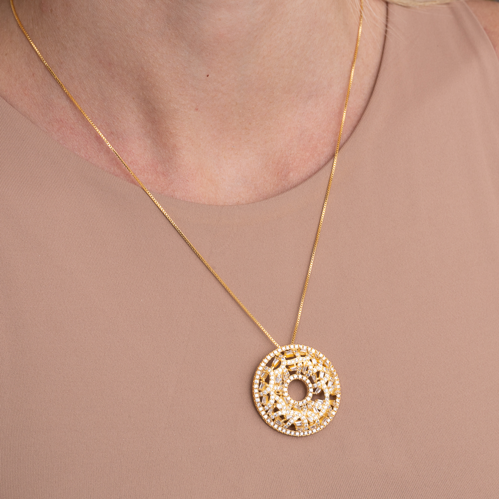 COLAR DONUT COM ZIRCÔNIAS CRISTAIS BANHO OURO 18K