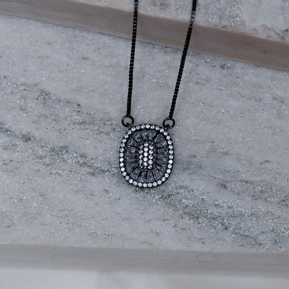 COLAR MANDALA QUADRADA BANHO RÓDIO NEGRO