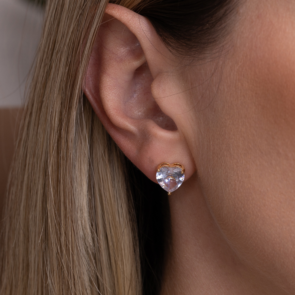 BRINCO CORAÇÃO PONTO DE LUZ G CRISTAL BANHO OURO 18K