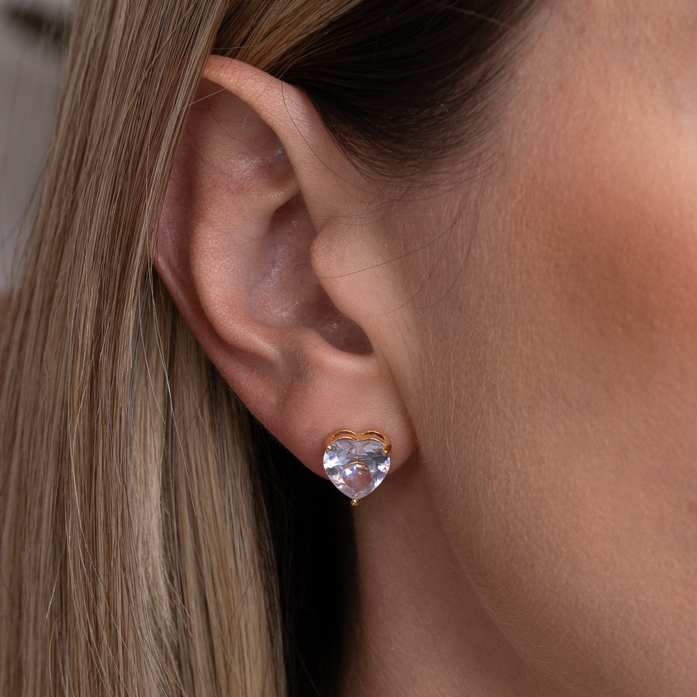 BRINCO CORAÇÃO PONTO DE LUZ G CRISTAL BANHO OURO 18K