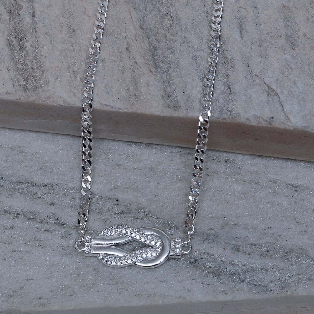 COLAR NÓ LUXO COM ZIRCÔNIAS CRISTAIS BANHO PRATA