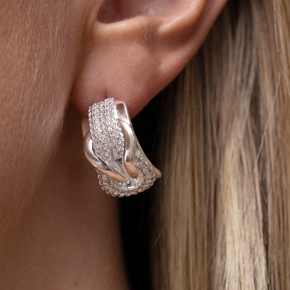 BRINCO NÓ LUXO COM ZIRCÔNIAS CRISTAIS BANHO PRATA