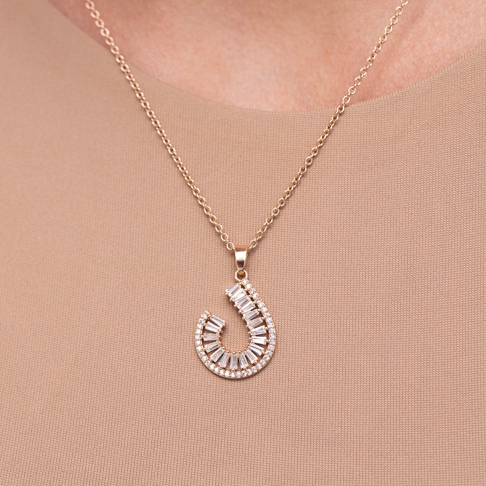 COLAR COM ZIRCÔNIAS NAVETE CRISTAIS BANHO ROSÉ