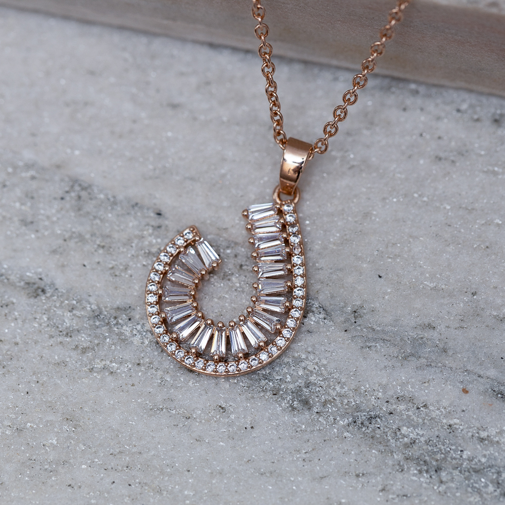 COLAR COM ZIRCÔNIAS NAVETE CRISTAIS BANHO ROSÉ