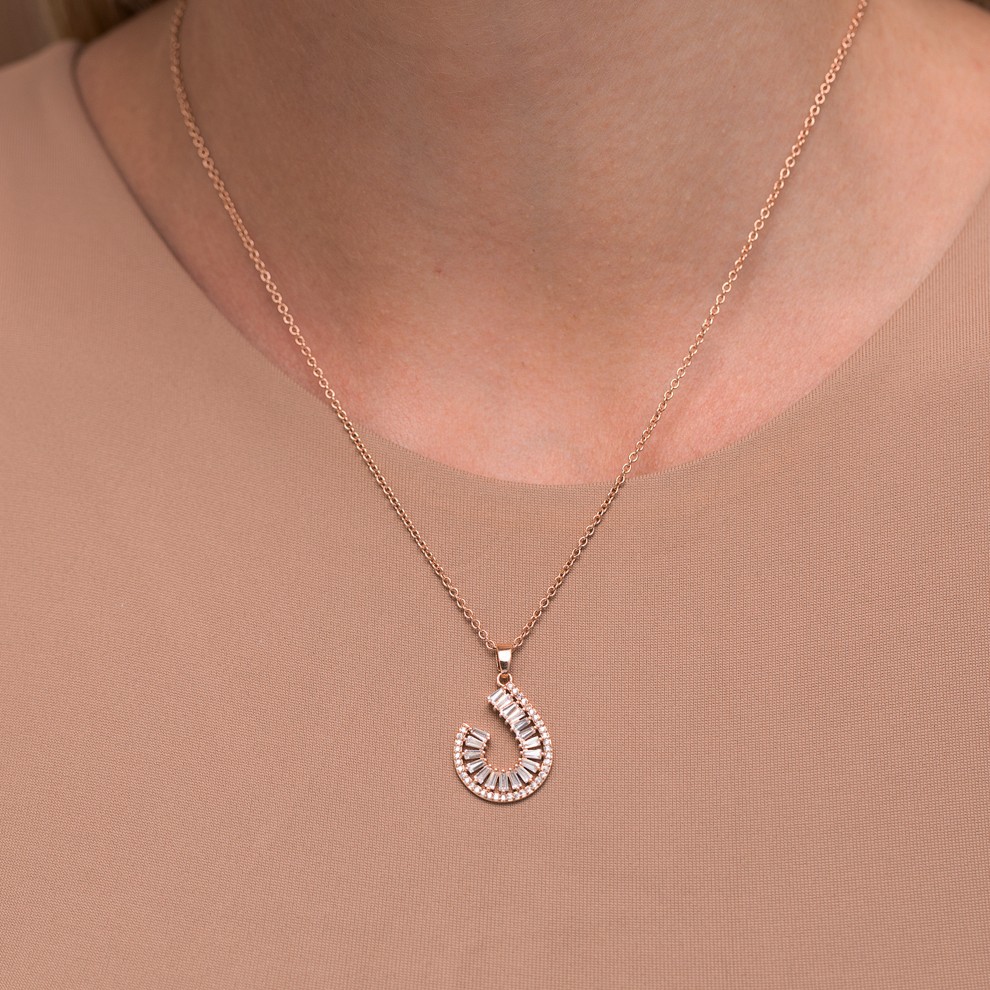 COLAR COM ZIRCÔNIAS NAVETE CRISTAIS BANHO ROSÉ