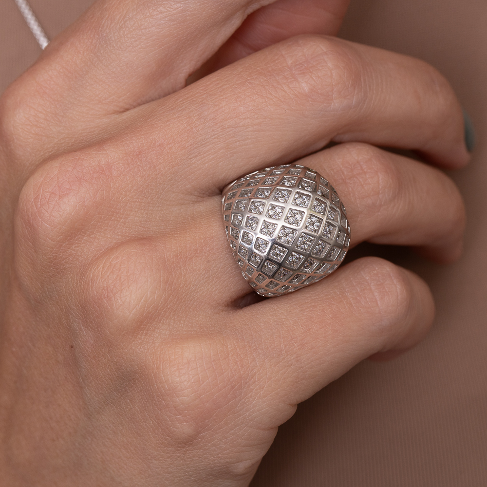 ANEL ARAMADO COM ZIRCÔNIAS INTERNAS BANHO RÓDIO BRANCO