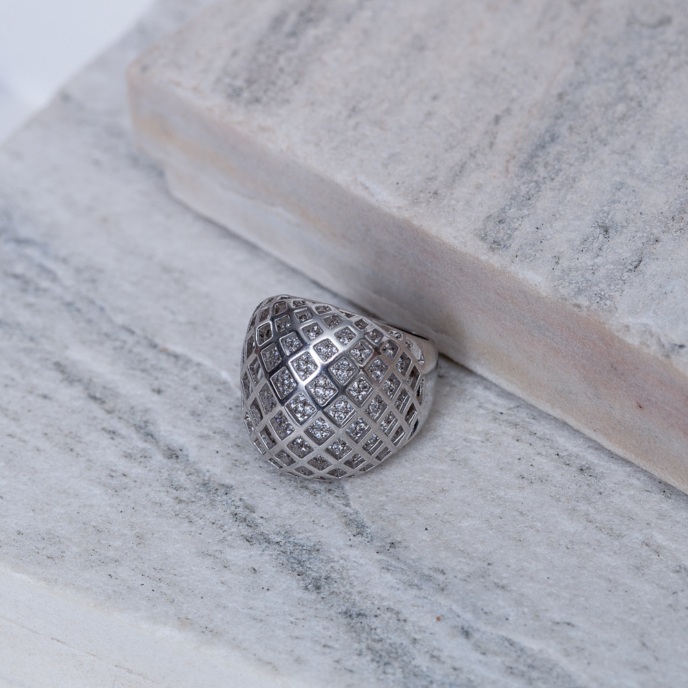 ANEL ARAMADO COM ZIRCÔNIAS INTERNAS BANHO RÓDIO BRANCO