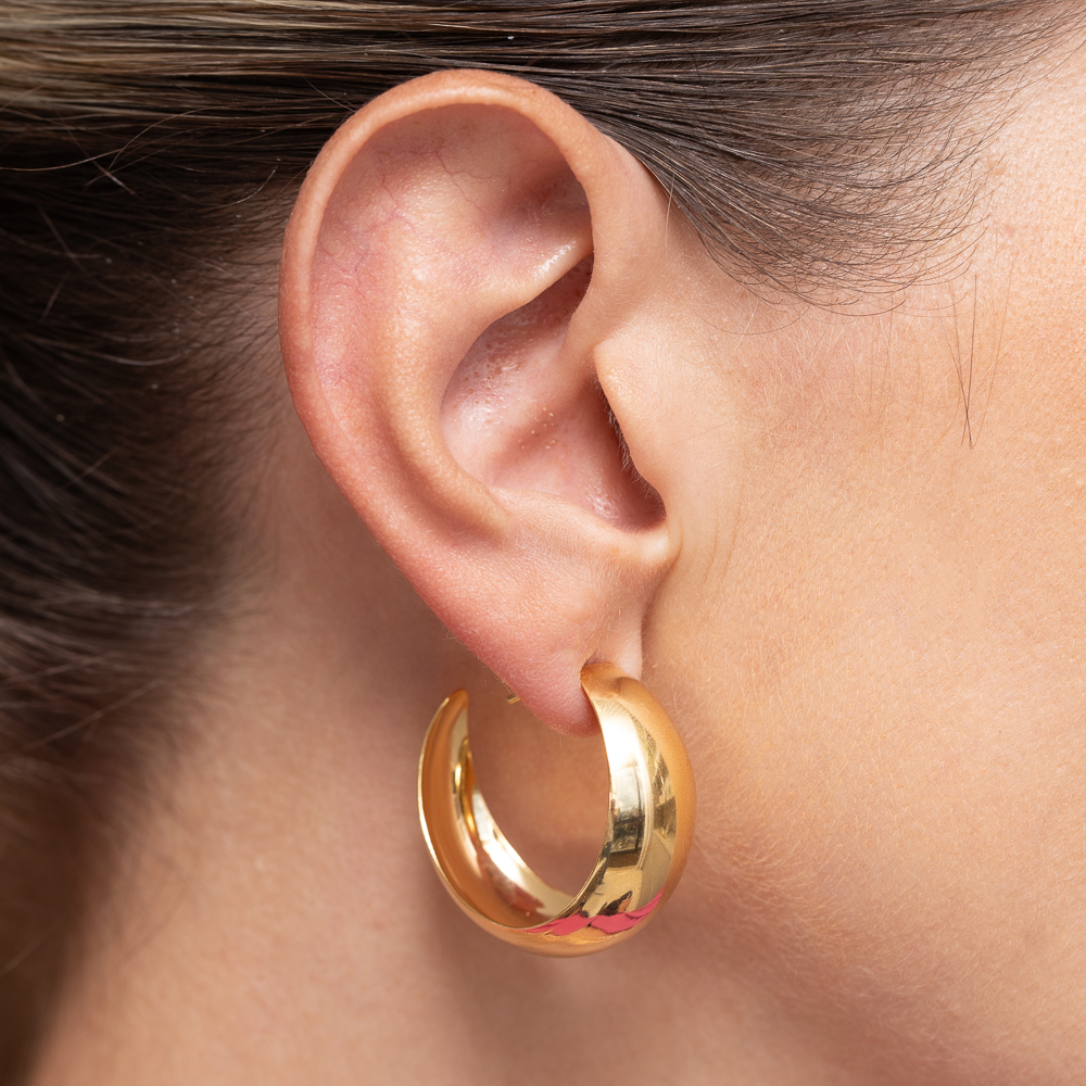 BRINCO ARGOLA LISA LARGA G BANHO OURO 18K