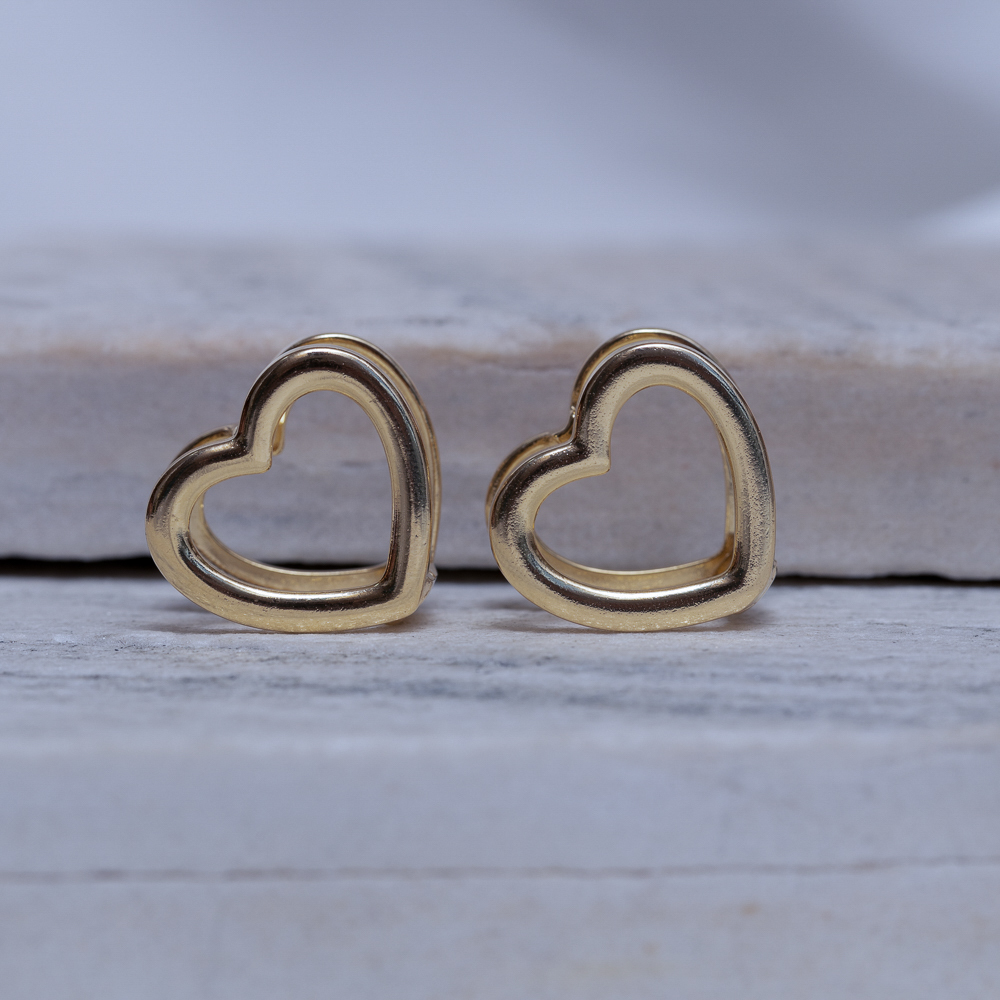 BRINCO ARGOLA CORAÇÃO G DUPLO VAZADO BANHO OURO 18K