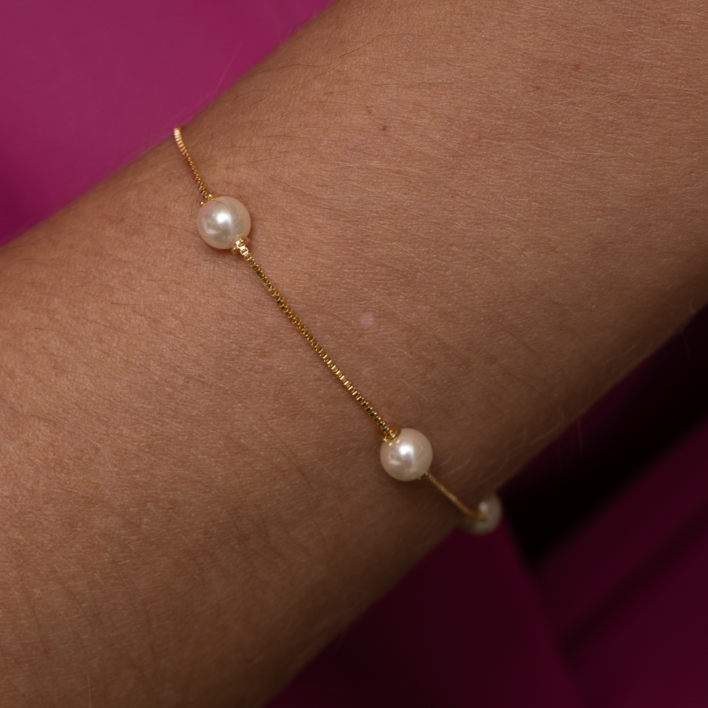 PULSEIRA VENEZIANA COM PÉROLAS BANHO OURO 18K