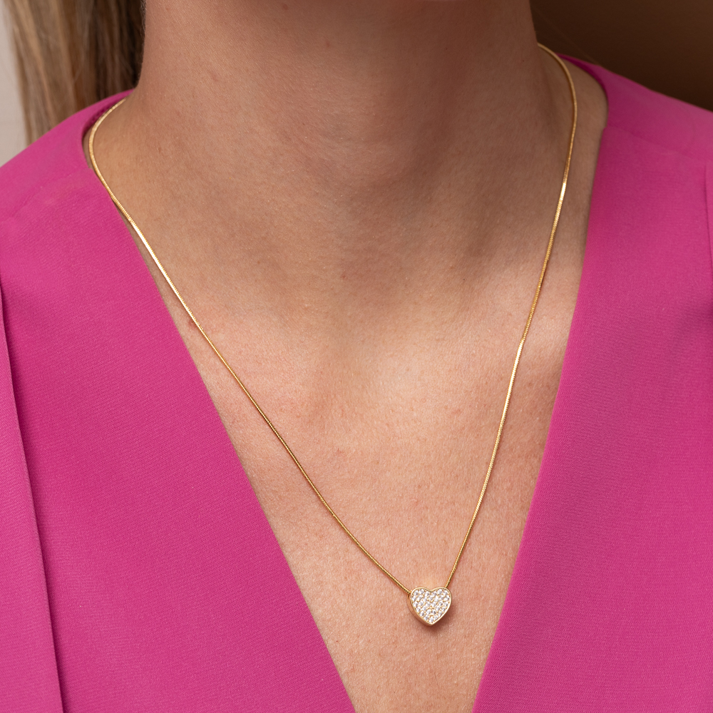 COLAR CORAÇÃO CRAVEJADO CRISTAL BANHO OURO 18K