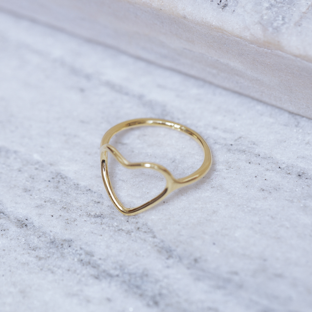 ANEL CORAÇÃO FINO LISO BANHO 18K