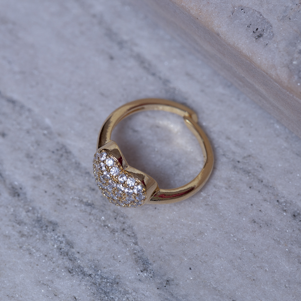 ANEL CORAÇÃO PUFFER CRAVEJADO REGULÁVEL BANHO OURO18K