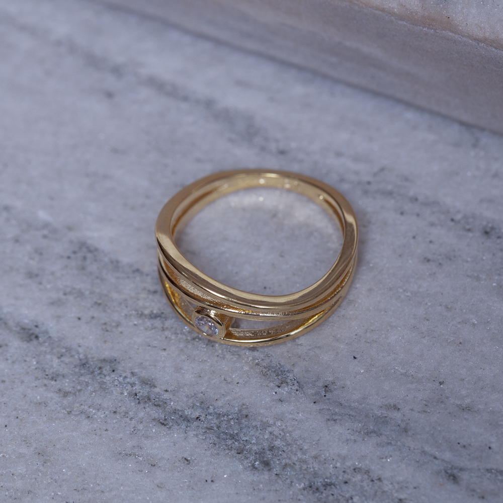 ANEL OLHO GREGO COM PEDRA CRISTAL BANHO OURO 18K