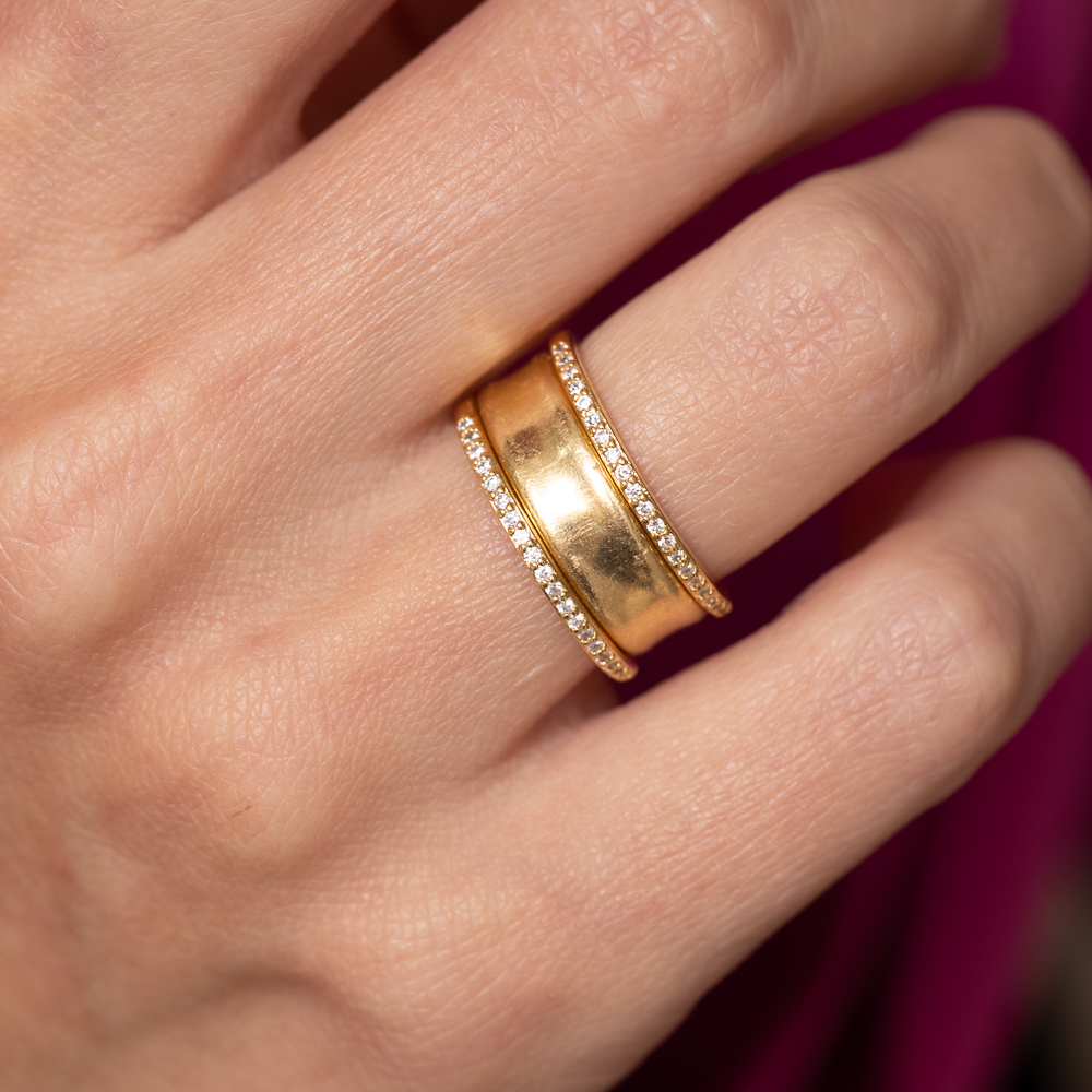 ANEL APARADOR DE ALIANÇA FINO CRAVEJADO BANHO OURO 18K