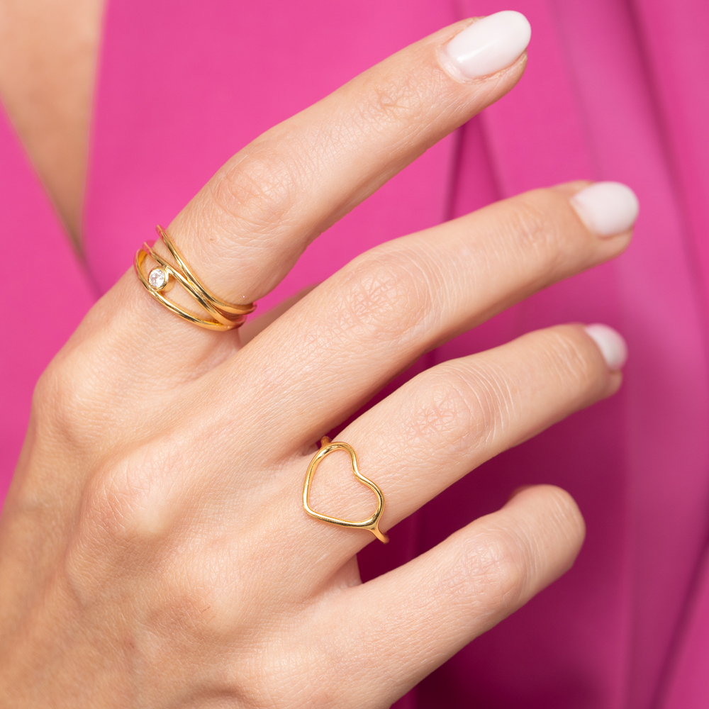 ANEL CORAÇÃO FINO LISO BANHO 18K