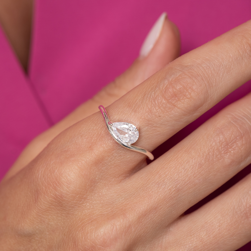 ANEL GOTA CRISTAL DELICADA BANHO PRATA