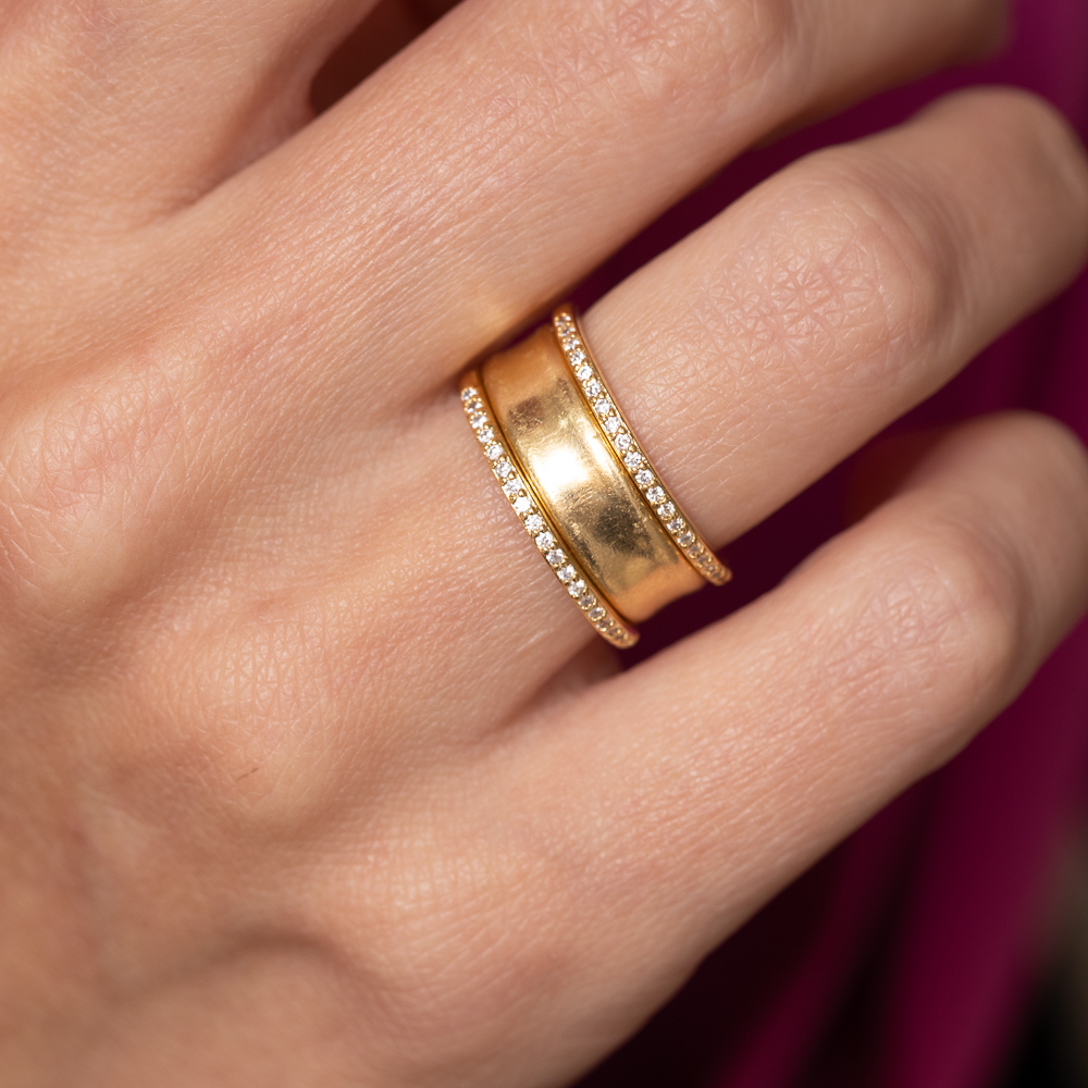 ANEL APARADOR DE ALIANÇA FINO CRAVEJADO BANHO OURO 18K