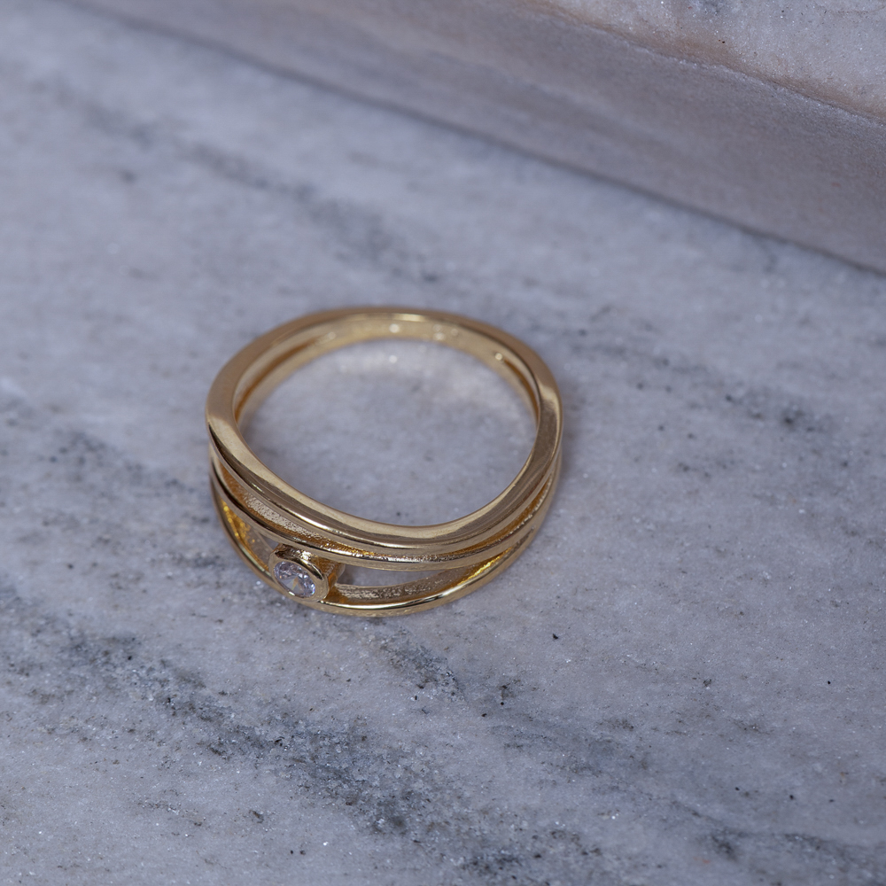 ANEL OLHO GREGO COM PEDRA CRISTAL BANHO OURO 18K