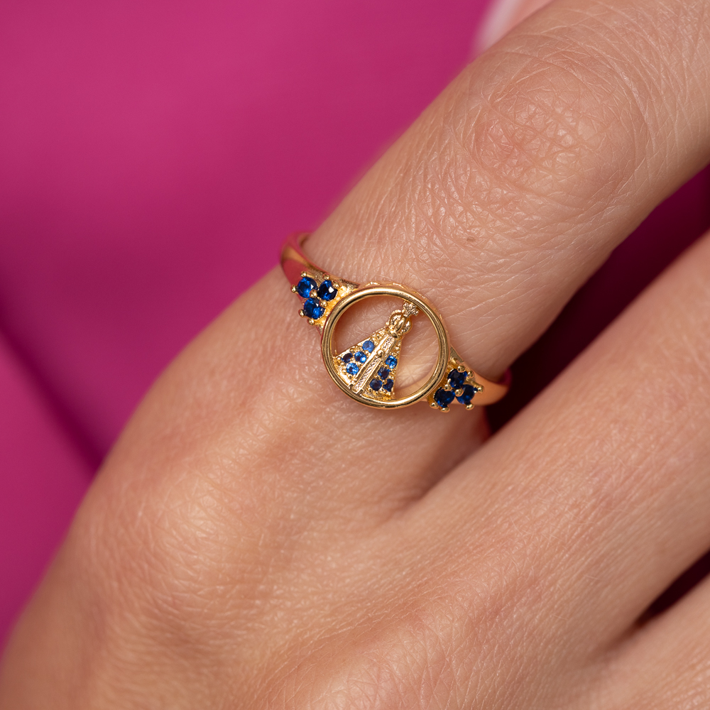 ANEL NOSSA SENHORA MANTO AZUL BANHO OURO 18K