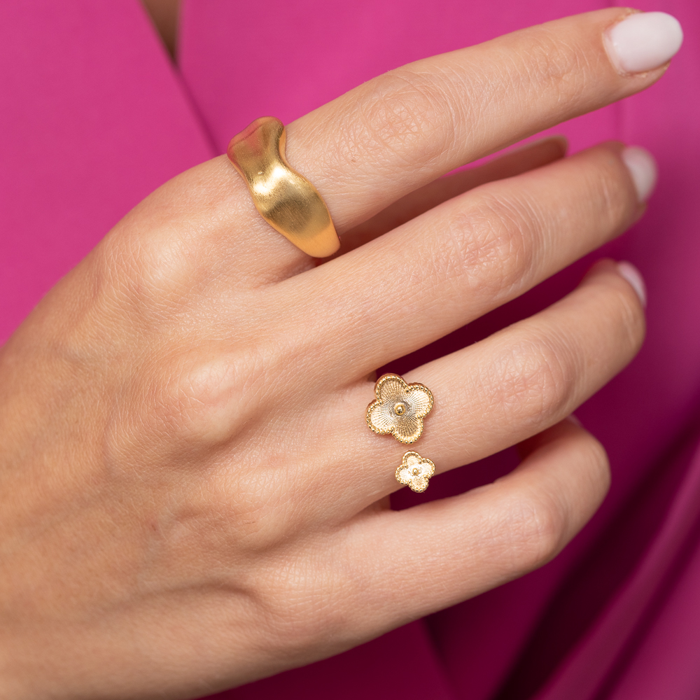 ANEL ORGÂNICO ESCOVADO BANHO OURO 18K