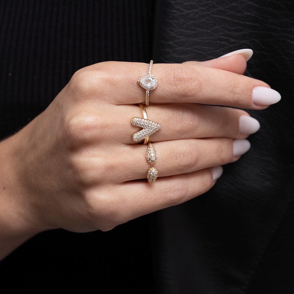 ANEL GOTAS CRAVEJADAS REGULÁVEL BANHO OURO 18K